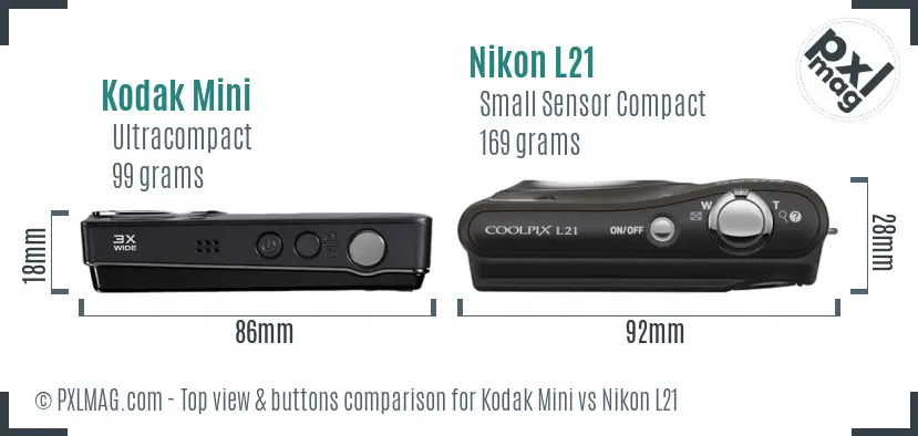 Kodak Mini vs Nikon L21 top view buttons comparison