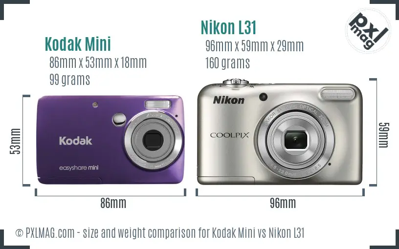 Kodak Mini vs Nikon L31 size comparison