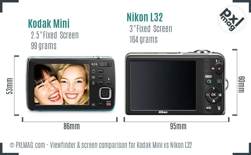 Kodak Mini vs Nikon L32 Screen and Viewfinder comparison