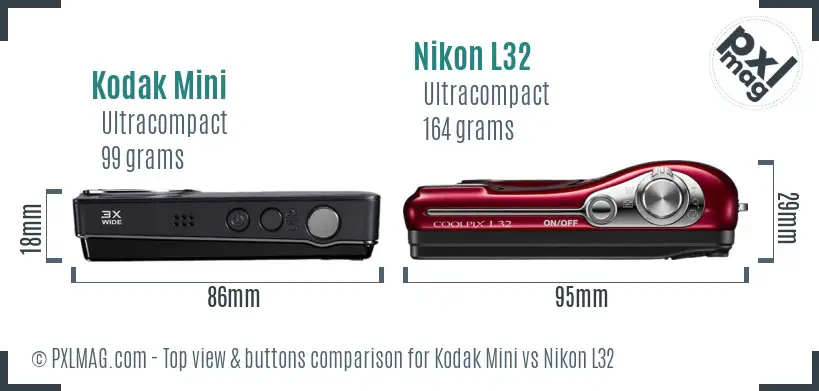 Kodak Mini vs Nikon L32 top view buttons comparison