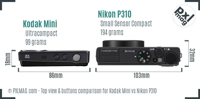 Kodak Mini vs Nikon P310 top view buttons comparison