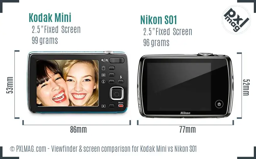 Kodak Mini vs Nikon S01 Screen and Viewfinder comparison