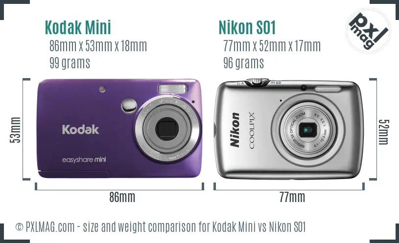 Kodak Mini vs Nikon S01 size comparison