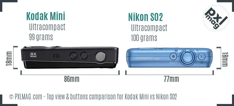 Kodak Mini vs Nikon S02 top view buttons comparison