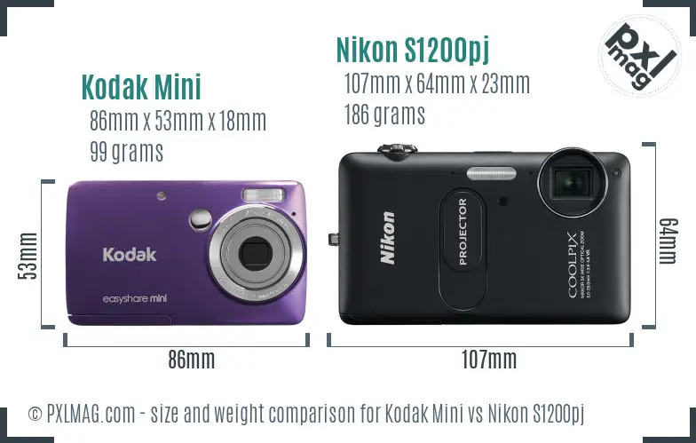 Kodak Mini vs Nikon S1200pj size comparison