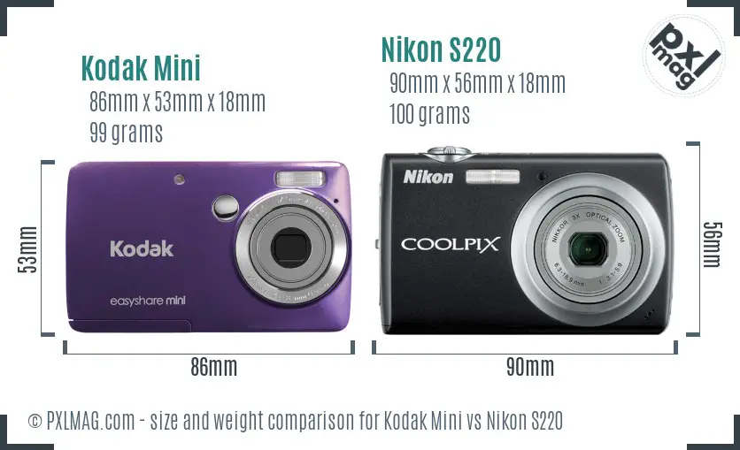 Kodak Mini vs Nikon S220 size comparison