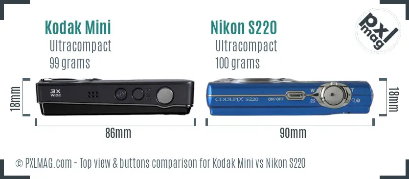 Kodak Mini vs Nikon S220 top view buttons comparison