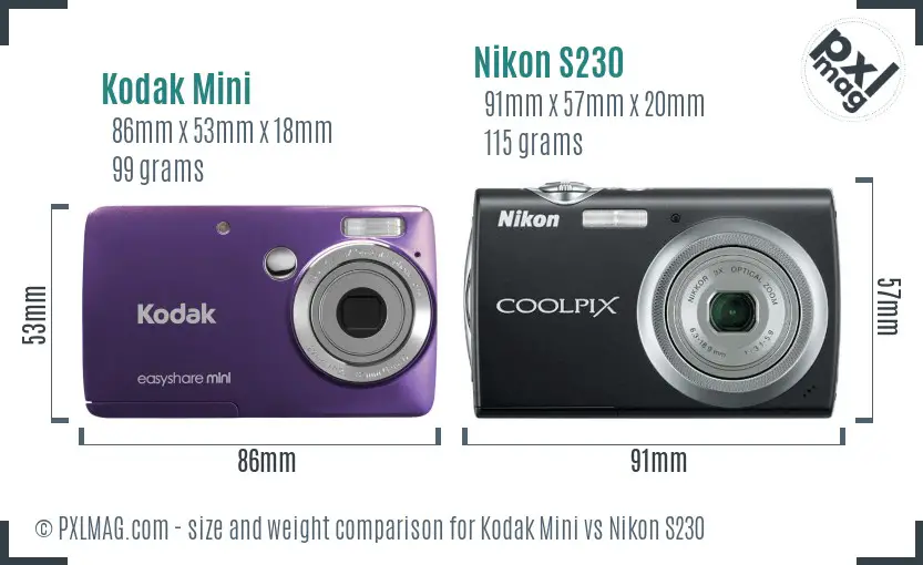 Kodak Mini vs Nikon S230 size comparison