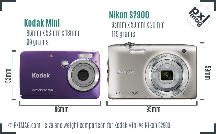 Kodak Mini vs Nikon S2900 size comparison