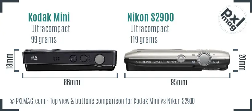 Kodak Mini vs Nikon S2900 top view buttons comparison