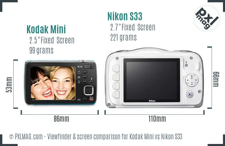 Kodak Mini vs Nikon S33 Screen and Viewfinder comparison