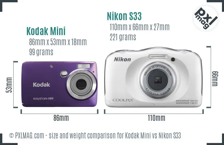 Kodak Mini vs Nikon S33 size comparison