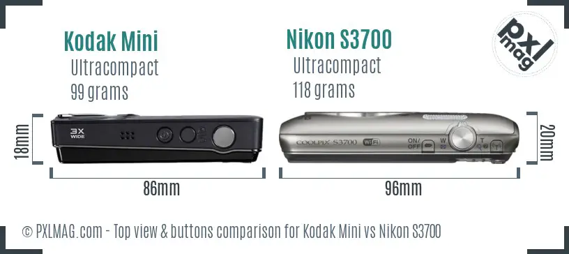 Kodak Mini vs Nikon S3700 top view buttons comparison
