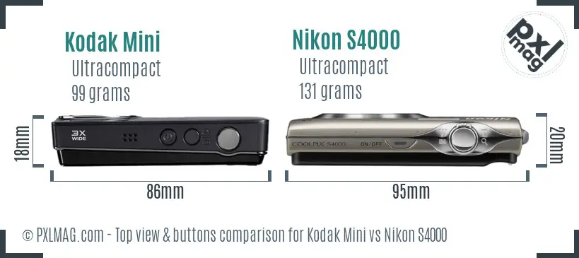 Kodak Mini vs Nikon S4000 top view buttons comparison Kodak Mini vs Nikon S4000 top view buttons comparison