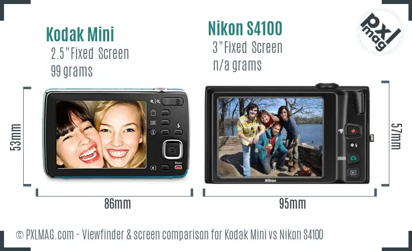 Kodak Mini vs Nikon S4100 Screen and Viewfinder comparison