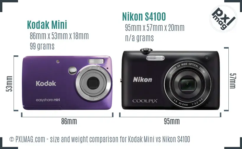 Kodak Mini vs Nikon S4100 size comparison