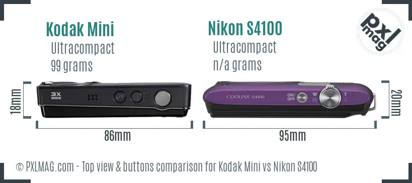 Kodak Mini vs Nikon S4100 top view buttons comparison
