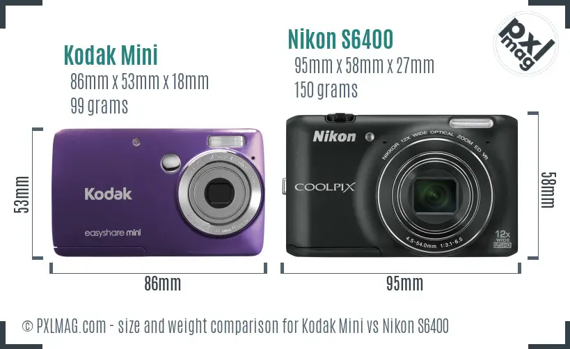 Kodak Mini vs Nikon S6400 size comparison