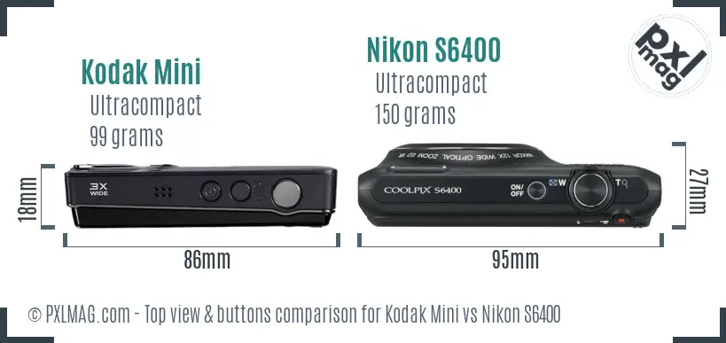 Kodak Mini vs Nikon S6400 top view buttons comparison