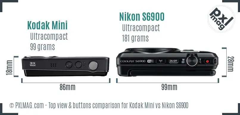Kodak Mini vs Nikon S6900 top view buttons comparison