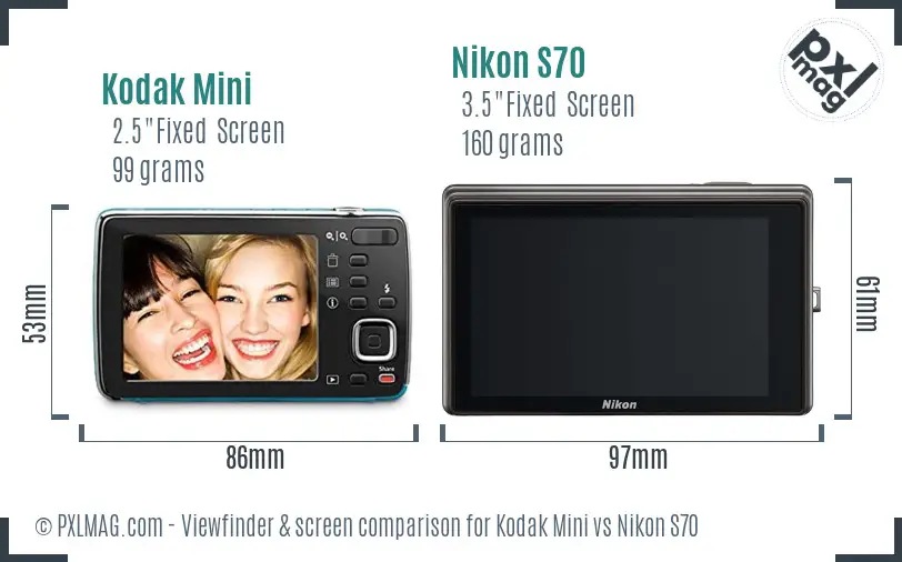 Kodak Mini vs Nikon S70 Screen and Viewfinder comparison