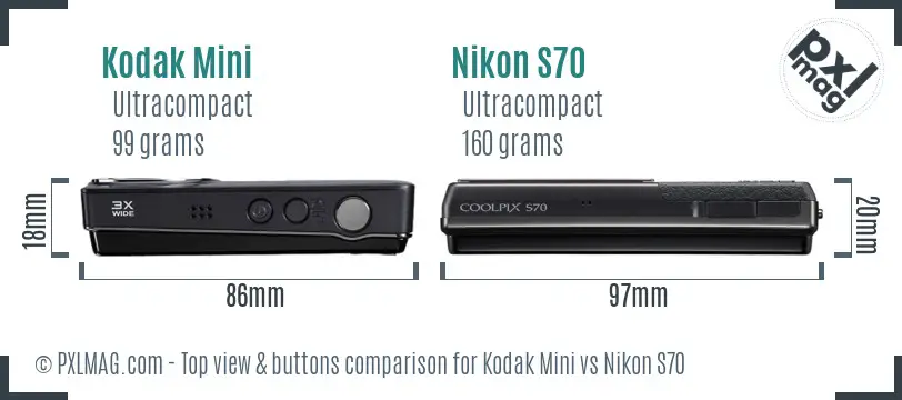 Kodak Mini vs Nikon S70 top view buttons comparison