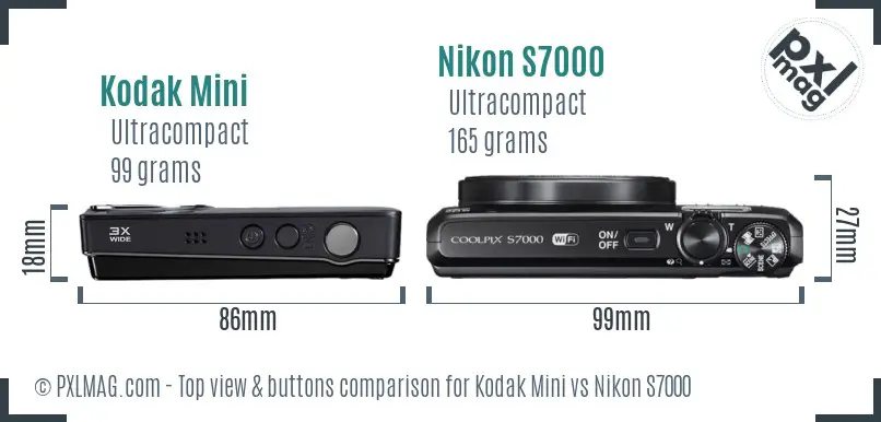 Kodak Mini vs Nikon S7000 top view buttons comparison