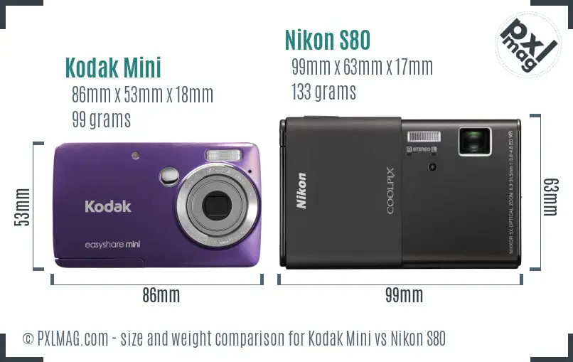 Kodak Mini vs Nikon S80 size comparison