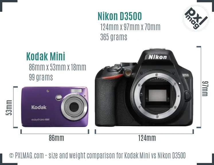 Kodak Mini vs Nikon D3500 size comparison