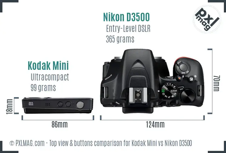 Kodak Mini vs Nikon D3500 top view buttons comparison