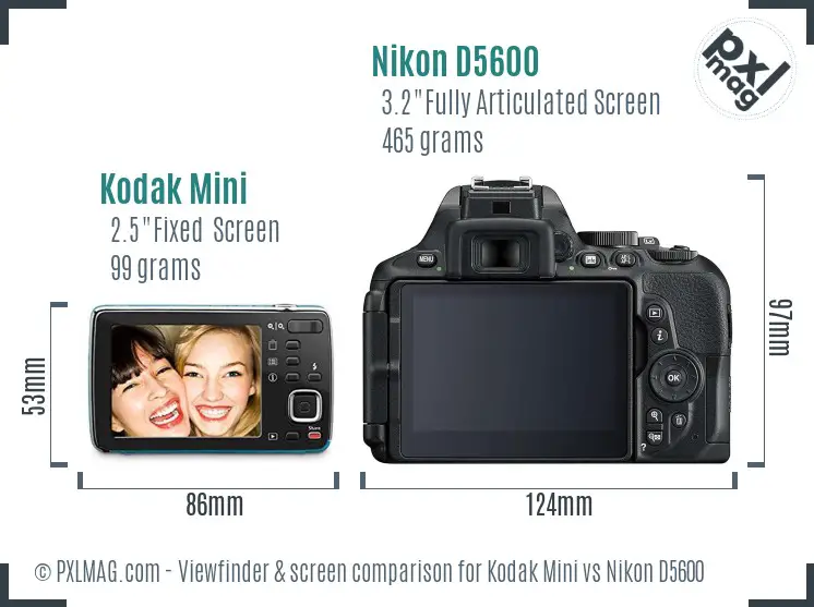 Kodak Mini vs Nikon D5600 Screen and Viewfinder comparison