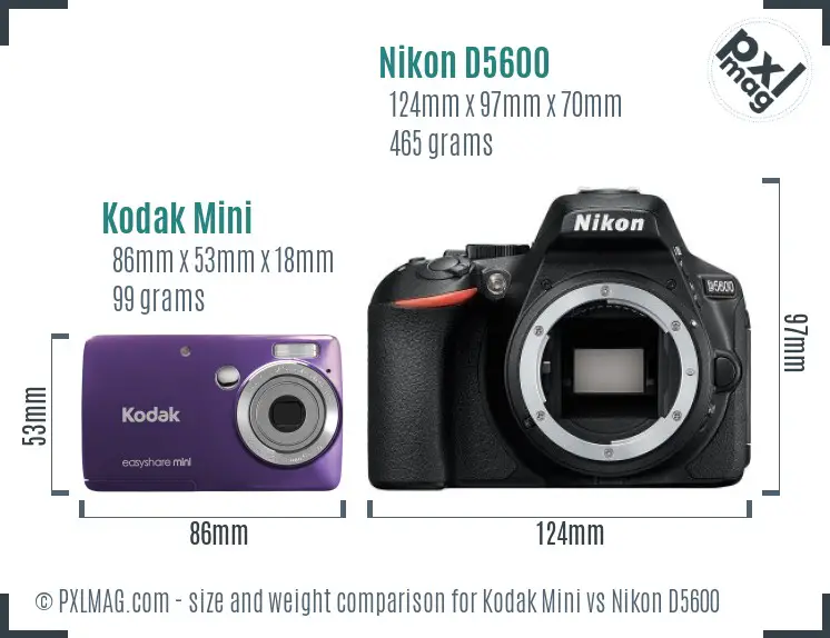 Kodak Mini vs Nikon D5600 size comparison