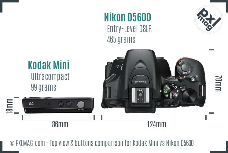 Kodak Mini vs Nikon D5600 top view buttons comparison