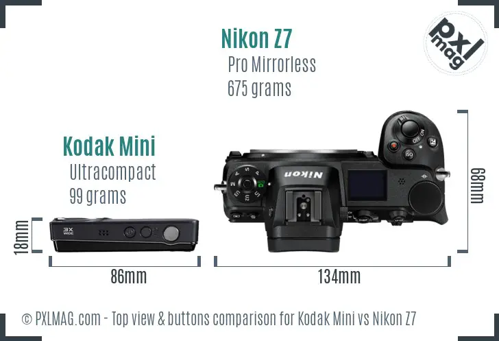 Kodak Mini vs Nikon Z7 top view buttons comparison