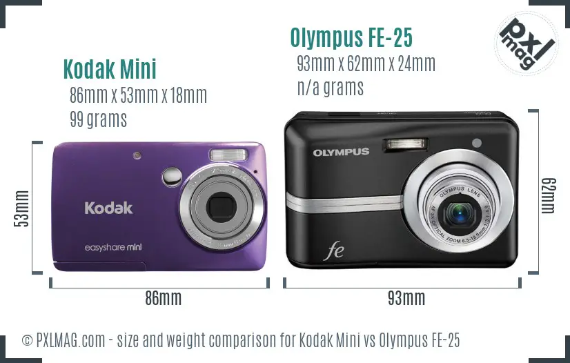 Kodak Mini vs Olympus FE-25 size comparison