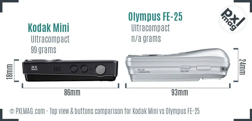 Kodak Mini vs Olympus FE-25 top view buttons comparison
