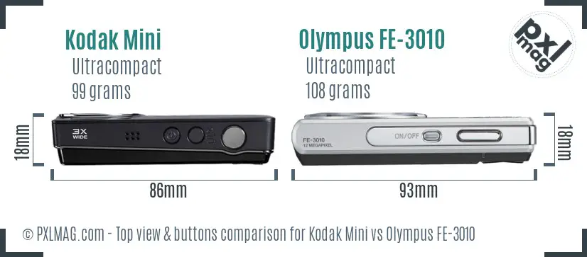 Kodak Mini vs Olympus FE-3010 top view buttons comparison