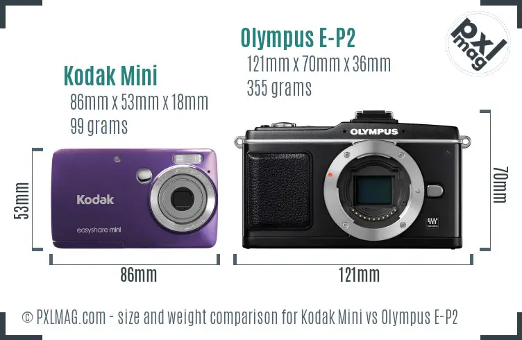 Kodak Mini vs Olympus E-P2 size comparison