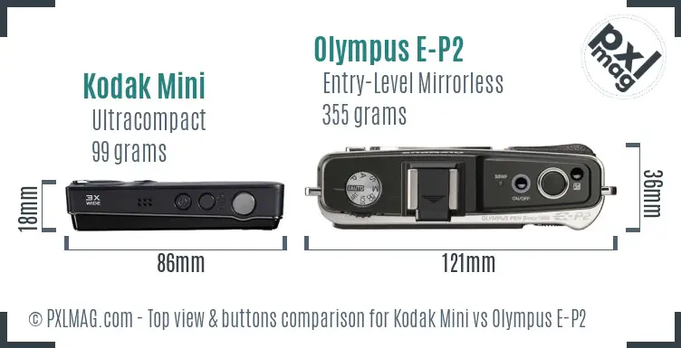 Kodak Mini vs Olympus E-P2 top view buttons comparison