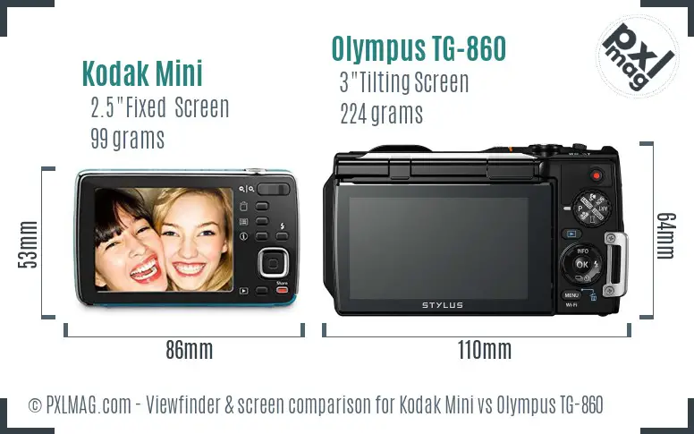 Kodak Mini vs Olympus TG-860 Screen and Viewfinder comparison