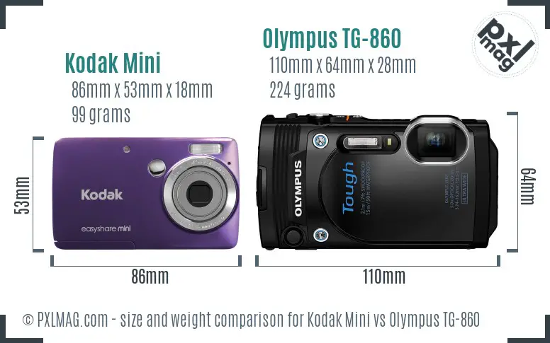 Kodak Mini vs Olympus TG-860 size comparison