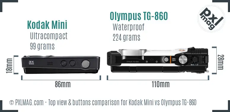 Kodak Mini vs Olympus TG-860 top view buttons comparison