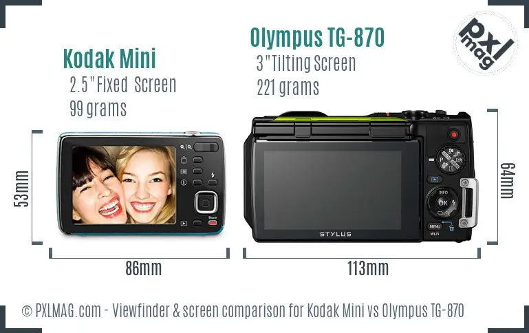 Kodak Mini vs Olympus TG-870 Screen and Viewfinder comparison