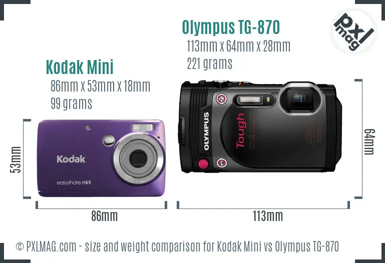 Kodak Mini vs Olympus TG-870 size comparison