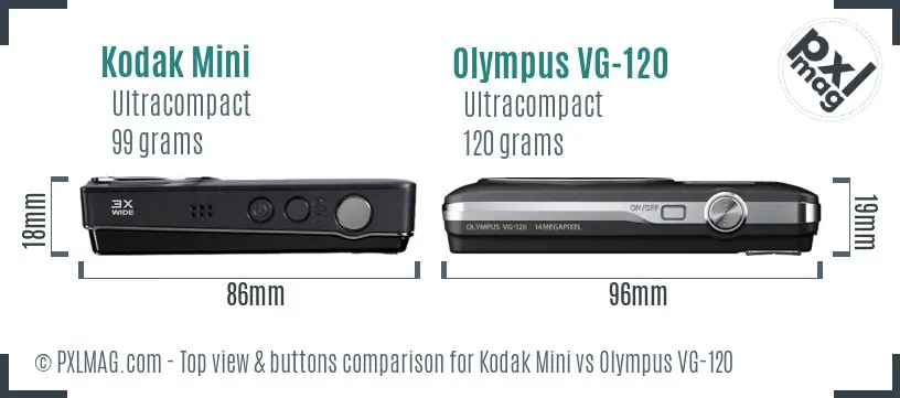 Kodak Mini vs Olympus VG-120 top view buttons comparison Kodak Mini vs Olympus VG-120 top view buttons comparison