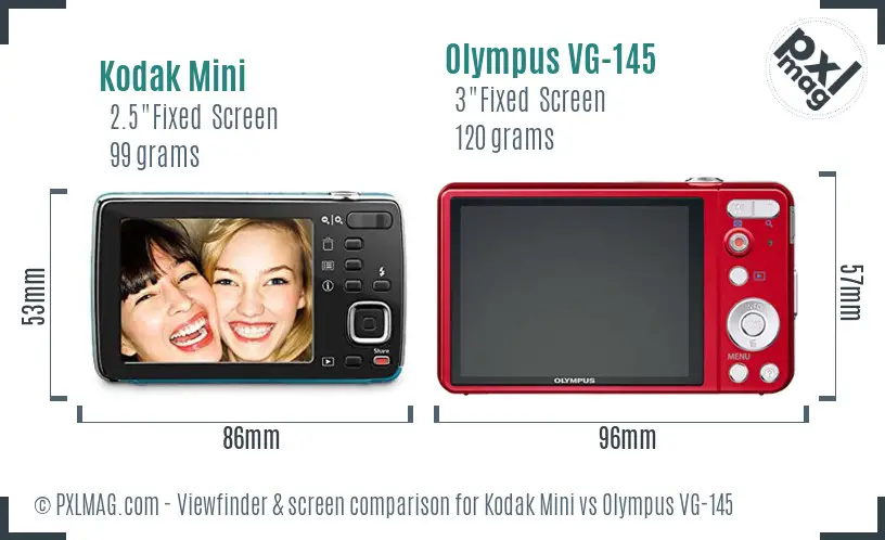 Kodak Mini vs Olympus VG-145 Screen and Viewfinder comparison