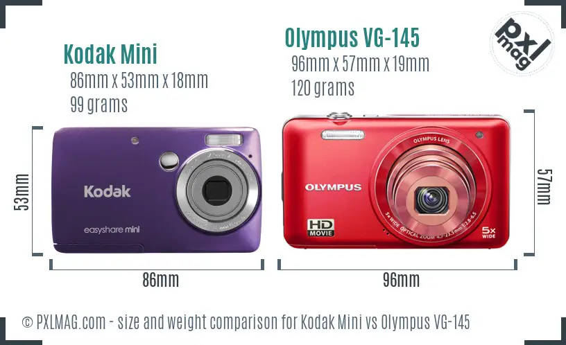 Kodak Mini vs Olympus VG-145 size comparison