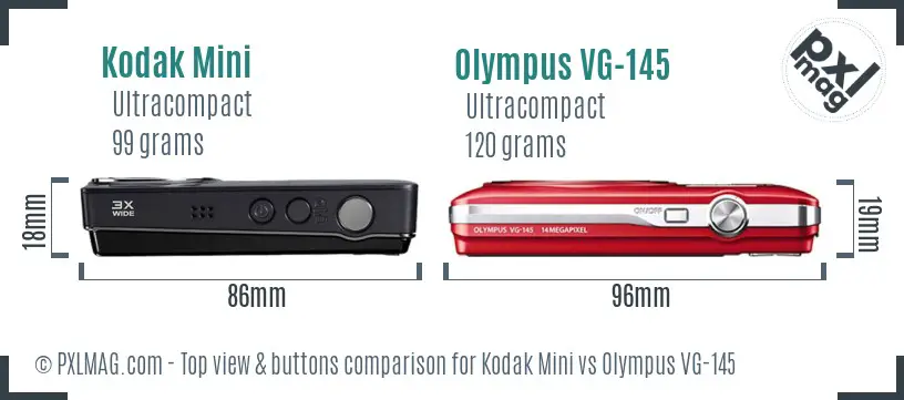 Kodak Mini vs Olympus VG-145 top view buttons comparison