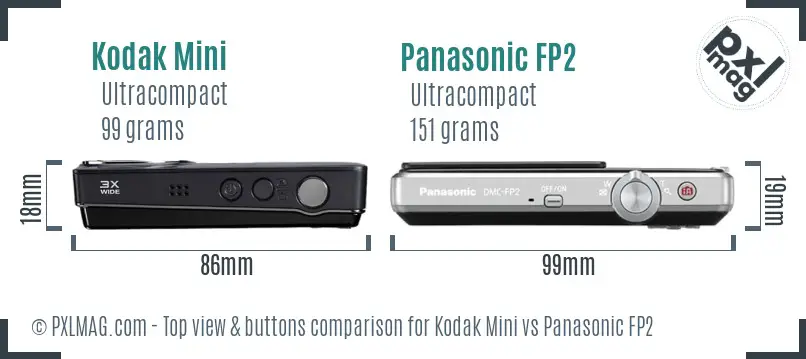 Kodak Mini vs Panasonic FP2 top view buttons comparison