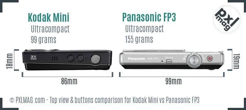 Kodak Mini vs Panasonic FP3 top view buttons comparison